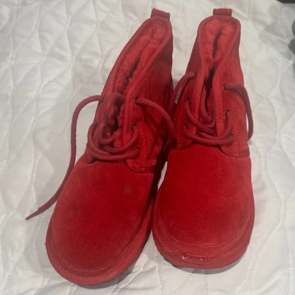 UGG Red Suede Lace-Up Cozy Booties UGG Neumel Toddler Boots Size 11 Red Suede Shearling Lined  main image 2